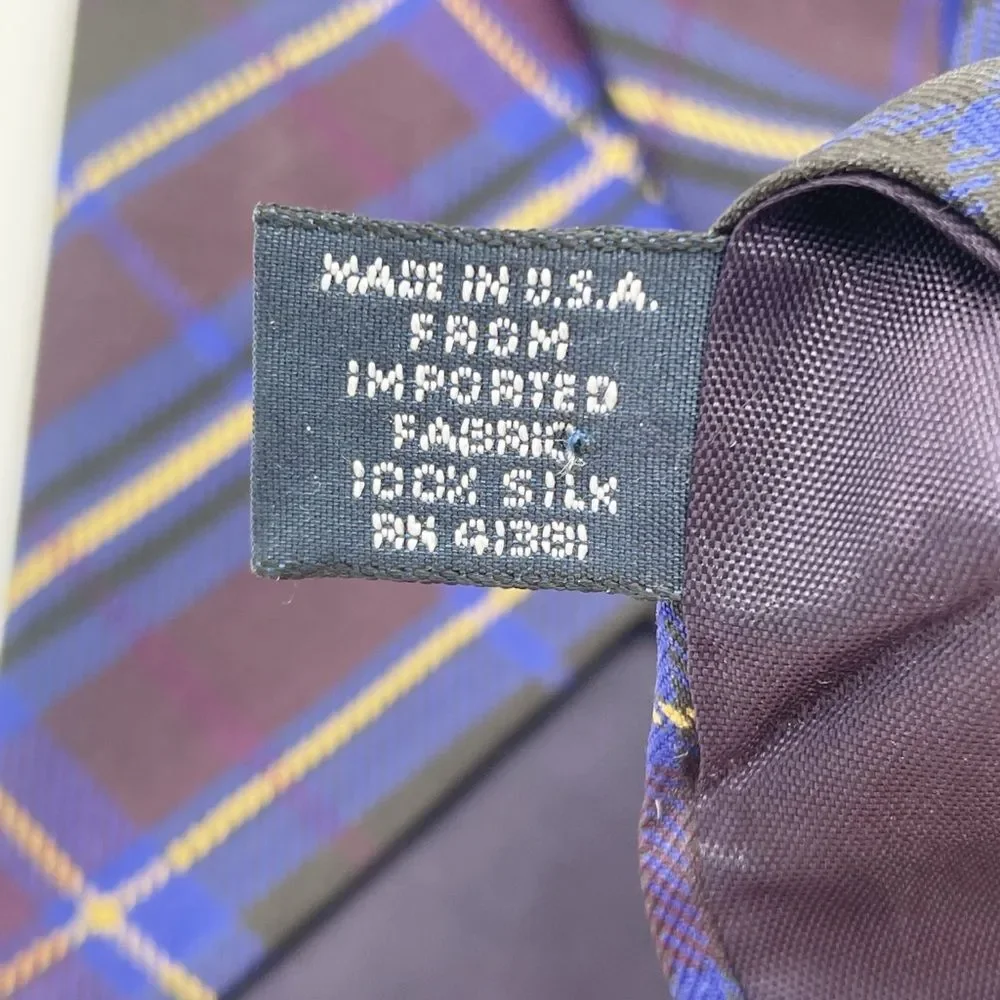 Polo Ralph Lauren Silk Tie Sporty Prep Navy Plum Black Plaid Classic Necktie